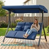 image:imageMCombo 3Seat Convertible Porch Swing for Various Postures Reclining Outdoor Swing Chair with Chain Armrest Patio Glider Chair with Thickened Cushions for Backyard Garden Dark GrayDark Blue