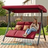 image:imageMCombo 3Seat Convertible Porch Swing for Various Postures Reclining Outdoor Swing Chair with Chain Armrest Patio Glider Chair with Thickened Cushions for Backyard Garden Dark GrayBurgundy