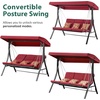 image:imageMCombo 3Seat Convertible Porch Swing for Various Postures Reclining Outdoor Swing Chair with Chain Armrest Patio Glider Chair with Thickened Cushions for Backyard Garden Dark GrayBurgundy