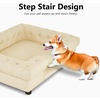 image:imageMCombo Faux Leather Dog Couch Pet Bed for Medium Dogs Pet Sofa with Small Stairs 6321 Cream White