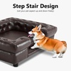 image:imageMCombo Faux Leather Dog Couch Pet Bed for Medium Dogs Pet Sofa with Small Stairs 6321 Dark Brown