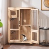 image:imageMCombo Luxury Cat House with Scratching Post Wooden Multi Feature Large Cat Condo with Escape Door and Wheels Kitten Cages with Shelter Indoor Outdoor CT83 Natural