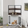 image:imageMCombo Small Corner Dog Crate Furniture with Glass Shelves Wooden Dog Kennel Furniture with Door Pet Crate Indoor Use CN17 White and Brown