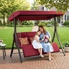 image:imageMCombo 3Seat Convertible Porch Swing for Various Postures Reclining Outdoor Swing Chair with Chain Armrest Patio Glider Chair with Thickened Cushions for Backyard Garden Dark GrayBurgundy