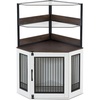image:imageMCombo Small Corner Dog Crate Furniture with Glass Shelves Wooden Dog Kennel Furniture with Door Pet Crate Indoor Use CN17 White and Brown