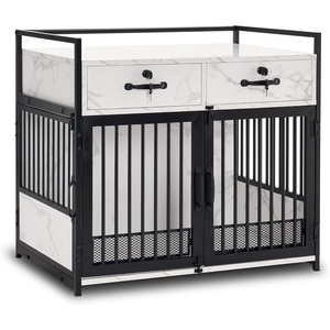 image:imageMCombo 30 Furniture Style Dog Crate Wooden Pet Crate End Table Double Doors Kennel with Storage Drawers 0649 WhiteWhite