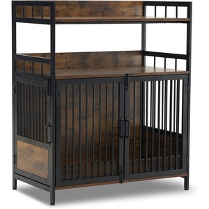 image:imageMCombo 34 Furniture Style Dog Crate with Storage Shelves Heavy Duty Wooden Dog Cage End Table Triple Doors Pet House Indoor 1368 WhiteBrown