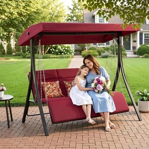 image:imageMCombo 3Seat Convertible Porch Swing for Various Postures Reclining Outdoor Swing Chair with Chain Armrest Patio Glider Chair with Thickened Cushions for Backyard Garden Dark GrayBurgundy