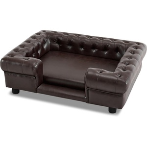 image:imageMCombo Faux Leather Dog Couch Pet Bed for Medium Dogs Pet Sofa with Small Stairs 6321 Dark Brown