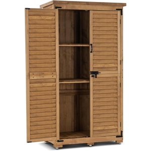image:imageMCombo Outdoor Storage Cabinet Garden Storage Shed Outside Vertical Shed with Lockers Outdoor 63 Inches Wood Tall Cabinet for Yard and Patio 0870 BlackNatural