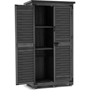 image:imageMCombo Outdoor Storage Cabinet Garden Storage Shed Outside Vertical Shed with Lockers Outdoor 63 Inches Wood Tall Cabinet for Yard and Patio 0870 BlackGray
