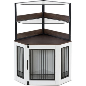 image:imageMCombo Small Corner Dog Crate Furniture with Glass Shelves Wooden Dog Kennel Furniture with Door Pet Crate Indoor Use CN17 White and Brown