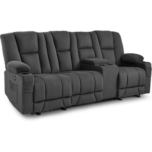 image:imageMCombo Zero Gravity 3 Seater Power Reclining Sofa with Console Heat and Vibration Massage Recliner Couch for Living Room Fabric 6035SET Burgundy 3 Seater with ConsoleGrey