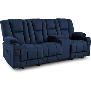 image:imageMCombo Zero Gravity 3 Seater Power Reclining Sofa with Console Heat and Vibration Massage Recliner Couch for Living Room Fabric 6035SET Burgundy 3 Seater with ConsoleNavy Blue