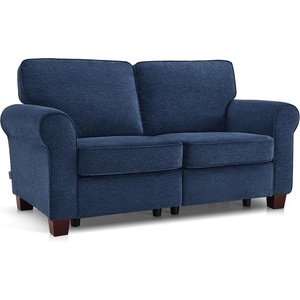 image:imageMCombo 677 Loveseat Sofa 2Seater Small Couch for Small Spaces Classic Rolled Arm Upholstered Sofa with Solid Wood Legs for Living Room Removable Cover Chenille Fabric VE730 Navy BlueNavy Blue