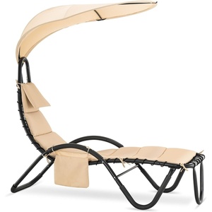 image:imageMCombo Outdoor Steel Chaise Lounge Chair with Removable Canopy and Cushions Reclining Chair wSide Pocket Arc Stand for Beach Poolside Backyard Balcony Porch 4097 BeigeBeige