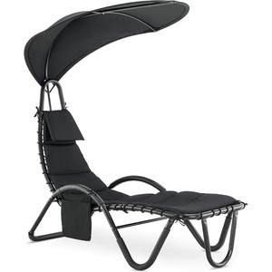 image:imageMCombo Outdoor Steel Chaise Lounge Chair with Removable Canopy and Cushions Reclining Chair wSide Pocket Arc Stand for Beach Poolside Backyard Balcony Porch 4097 BeigeBlack