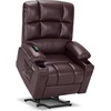 image:imageMCombo Dual Motor Power Lift Recliner Chair for Elderly Massage and Heat Lay Flat Zero Gravity Home Button USB Port Faux Leather 7680 Cream White LargeDark Brown