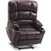 image:imageMCombo Dual Motor Power Lift Recliner Chair for Elderly Massage and Heat Lay Flat Zero Gravity Home Button USB Port Faux Leather 7680 Cream White LargeDark Brown