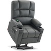 image:imageMCombo Dual Motor Power Lift Recliner Chair for Elderly Massage and Heat Lay Flat Zero Gravity Home Button USB Port Faux Leather 7680 Cream White LargeDark Grey