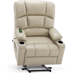 image:imageMCombo Dual Motor Power Lift Recliner Chair for Elderly Massage and Heat Lay Flat Zero Gravity Home Button USB Port Faux Leather 7680 Cream White LargeBeige