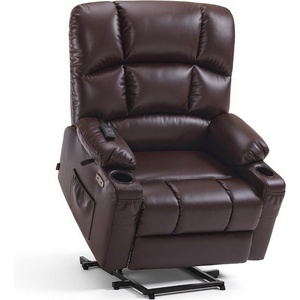 image:imageMCombo Dual Motor Power Lift Recliner Chair for Elderly Massage and Heat Lay Flat Zero Gravity Home Button USB Port Faux Leather 7680 Cream White LargeDark Brown