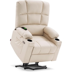 image:imageMCombo Dual Motor Power Lift Recliner Chair for Elderly Massage and Heat Lay Flat Zero Gravity Home Button USB Port Faux Leather 7680 Cream White LargeCream White