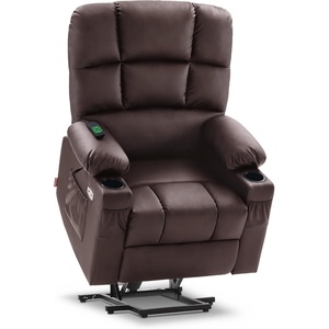 image:imageMCombo Dual Motor Power Lift Recliner Chair for Elderly Massage and Heat Lay Flat Zero Gravity Home Button USB Port Faux Leather 7680 Cream White LargeLight Brown