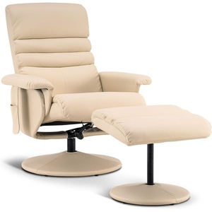 image:imageMCombo Recliner with Ottoman Reclining Chair with Massage 360 Swivel Living Room Chair Faux Leather 7902 Dark GreyCream White