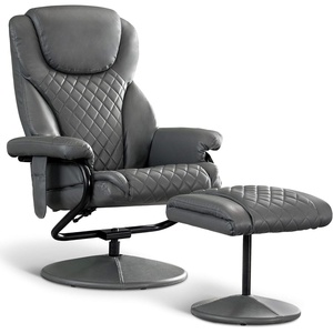 image:imageMCombo Recliner with Ottoman Reclining Chair with Massage 360 Swivel Living Room Chair Faux Leather 4901 Dark BrownGrey