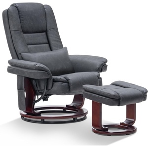 image:imageMCombo Swivel Recliner with Ottoman Chair TV Chair Sets with Vibration Massage for Small Space Living Room Bedroom 9096 9099 Textile BlueDark Grey