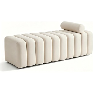 image:imageMCombo 545 Velvet Bench for Bedroom End of Bed Ottoman for Entryway 4698 BeigeBeige