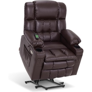 image:imageMCombo Small Dual Motor Power Lift Recliner Chair for Petite Elderly 7893  Heat and Massage Zero Gravity Lift Chair Infinite Position Lay Flat USB Ports Faux Leather Small BlueDark Brown