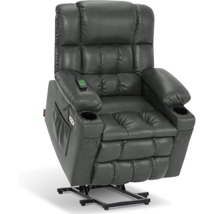 image:imageMCombo Small Dual Motor Power Lift Recliner Chair for Petite Elderly 7893  Heat and Massage Zero Gravity Lift Chair Infinite Position Lay Flat USB Ports Faux Leather Small BlueGrey