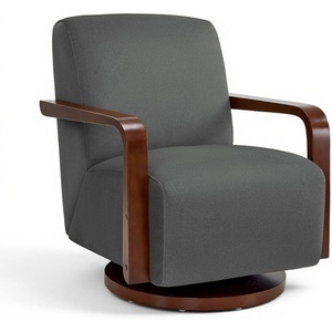 image:imageMCombo Swivel Glider Accent Chair 360 Swivel amp 30 Rocking Wood Arm 4494  Classic Style Wrinkle Resistant amp Fade Resistant Fabric Supportive Seating Living Room Bedroom GreyGrey
