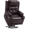 image:imageMCombo Triple Motor Power Lift Recliner Chair Leather 7661 Beige MediumDark Brown